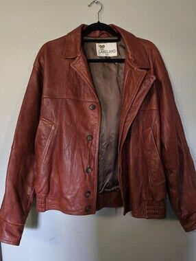 Vintage Lakeland Men's Brownish Red Leather Jacket - USA  Button Front, Soft